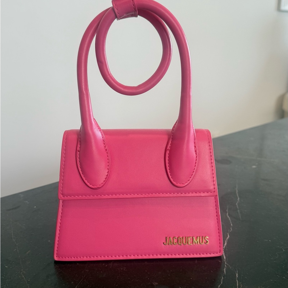 Jacquemus Mini Top-Handle Bag in Bright Pink with Gold Logo